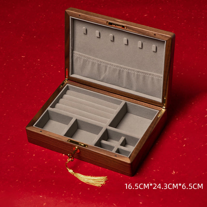 Vintage handgemaakte Sieraden opbergdoos van zwart walnoothout, houten geschenkdoos - Zwart walnoothout 16,5*24,3*6,5 cm - image 25
