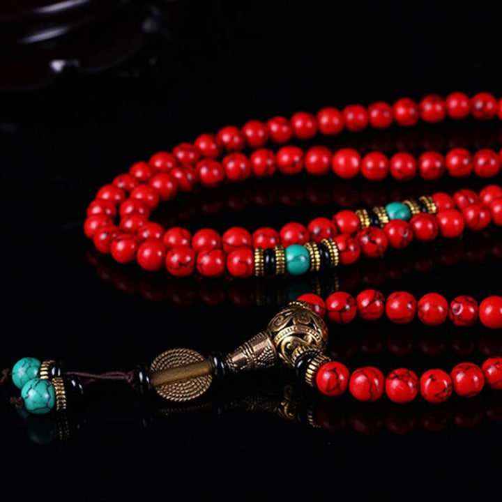 Buddha Stones Tibetaanse Mala geluksketting / Ketting met rode turkoois - image 7