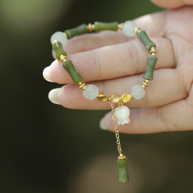 Buddha Stones Groene bamboe jade lelietje-van-de-dalen Armband voor welvaart - image 9