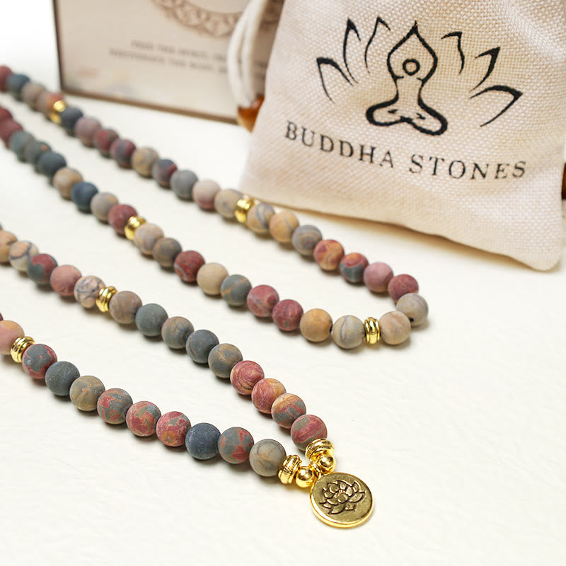 Buddha Stones 108 Mala kralen Picasso Jaspis Steen Moed Energie Armband - image 5
