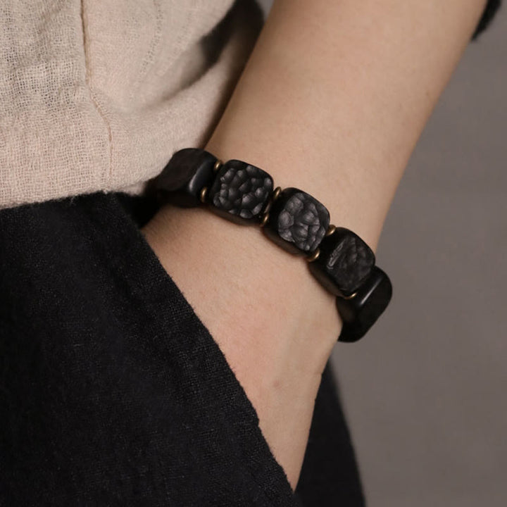 Buddha Stones Retro armband in ebbenhoutstructuur met koperen Armband. - image 7
