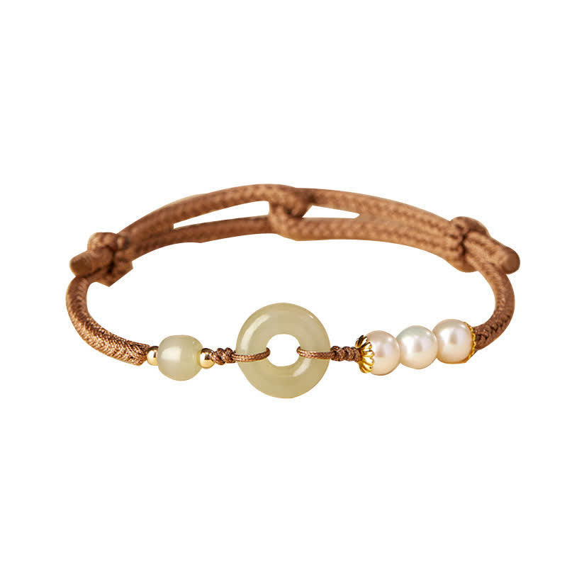Buddha Stones Natuurlijke Hetian jade parel vredesgesp Armband - image 9