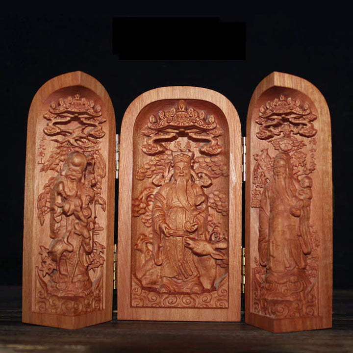 Avalokitesvara Kwan Yin Boeddha Kersenhout Compassie Woondecoratie Altaar - Fu Lu Shou (De drie goden van geluk, voorspoed en een lang leven) - image 12