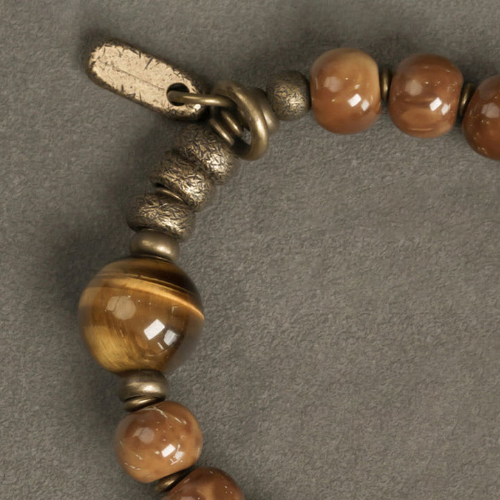 Buddha Stones Kuka-zaad, tijgeroog, goudkleurige obsidiaan, messing, koperen Armband - image 11