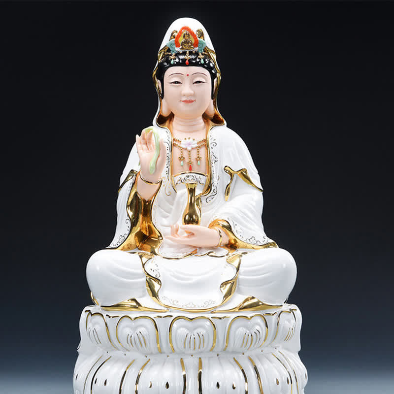 Buddha Stones Chenrezig Bodhisattva Avalokitesvara Succes Keramisch Beeld Huisdecoratie - 31,5*19 cm - image 3
