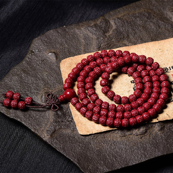 Buddha Stones 108 Mala kralen met cinnaber Om Mani Padme Hum patroon gegraveerde Armband - image 14