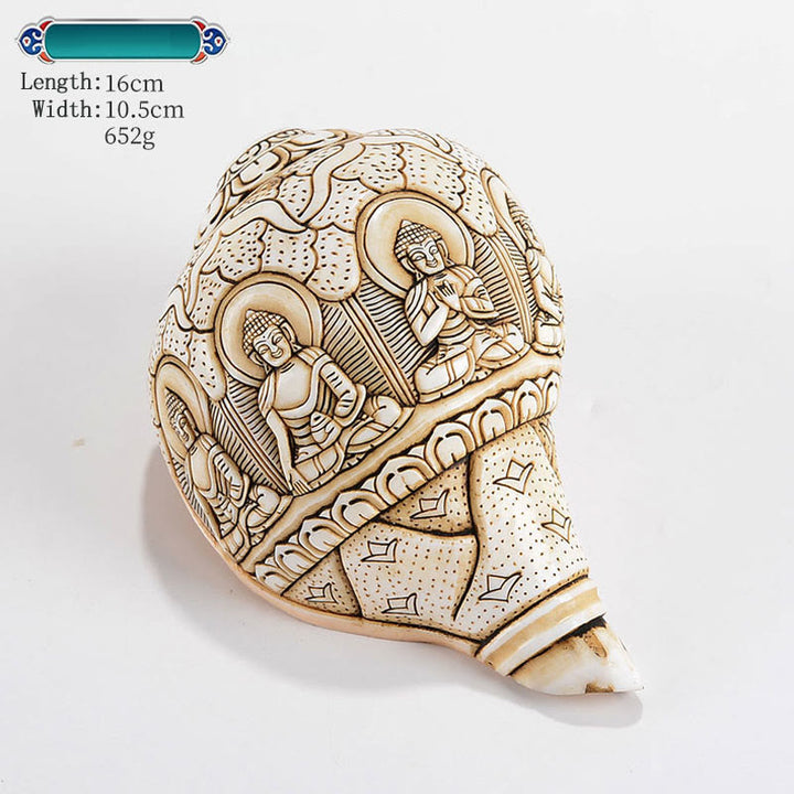 Tibetaanse handgemaakte gegraveerde Shankha Boeddha Avalokitesvara Conch Shell rijkdom decoratie - Vijf Boeddha&