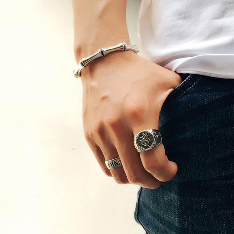 Buddha Stones Verstelbare Ring van 925 sterling zilver met gegraveerd Sanskriet-motief ter bescherming. - image 29