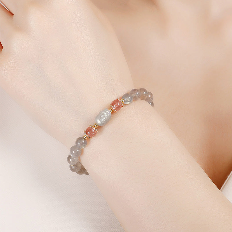 Buddha Stones Aquamarijn, aardbeikwarts, amethist, maansteen, PiXiu helende Armband - image 13