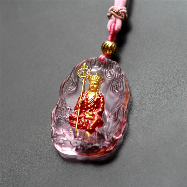 Buddha Stones Ksitigarbha Boeddha Liuli Crystal Compassion Amulet Ketting hanger - Roze Ksitigarbha - image 5