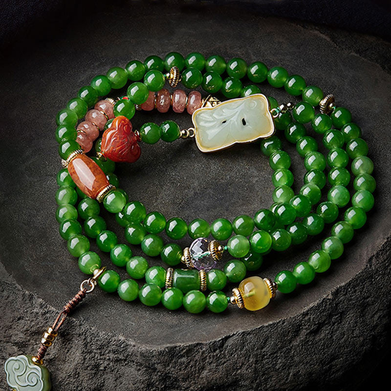 Buddha Stones 108 Mala kralen cyaan jade rode agaat Lachende Boeddha Armband - image 1