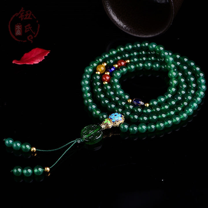 Buddha Stones 108 Mala kralen natuurlijke groene agaat Armband - image 1