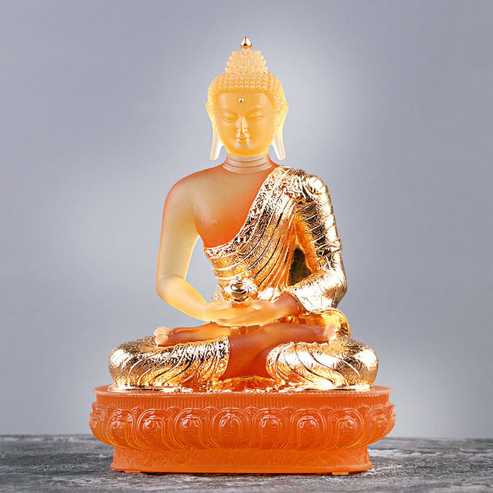 Buddha Stones Handgemaakte Boeddha-beeldje van Liuli, kunstwerk, sereniteitsbeeld, woondecoratie. - Gouden Boeddha - image 0
