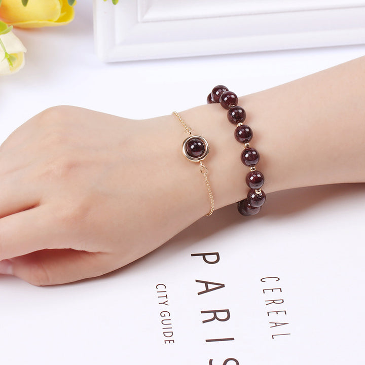 Buddha Stones Zonnesteen Aardbeikwarts Kristal Positieve Armband - Granaat - image 24