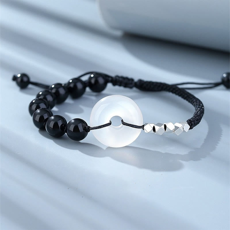 Buddha Stones 925 Sterling Zilveren Armband met Vredesgesp en Zwarte Obsidiaan Agaat - Zwarte obsidiaan - image 0
