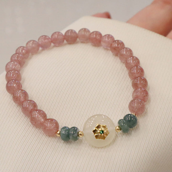 Buddha Stones Natuurlijke aardbeikwarts chalcedoon jade helende Armband - image 2