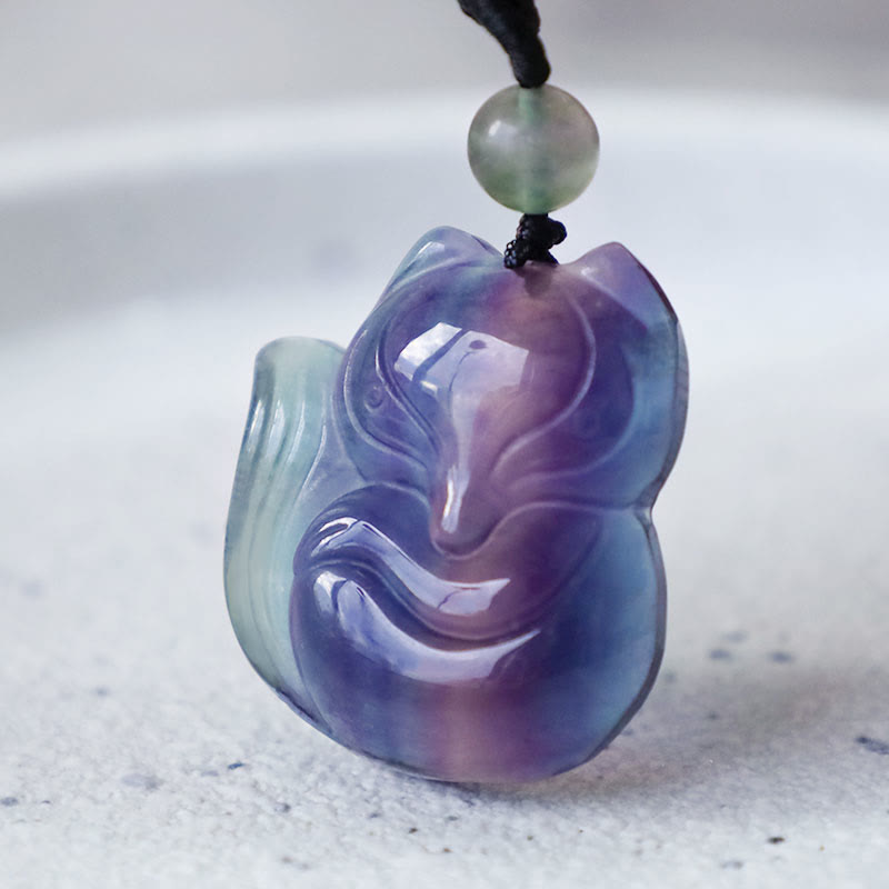 Buddha Stones Natuurlijke fluoriet gouden obsidiaan vossenhanger Ketting - image 16