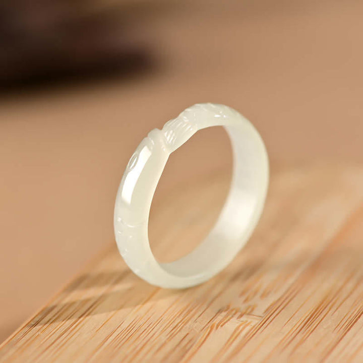 Buddha Stones Hetian Witte Jade Cyan Jade Koi Vis Succes Geluk Ring - Witte jade (Bescherming ♥ Geluk) - 21 mm - image 4