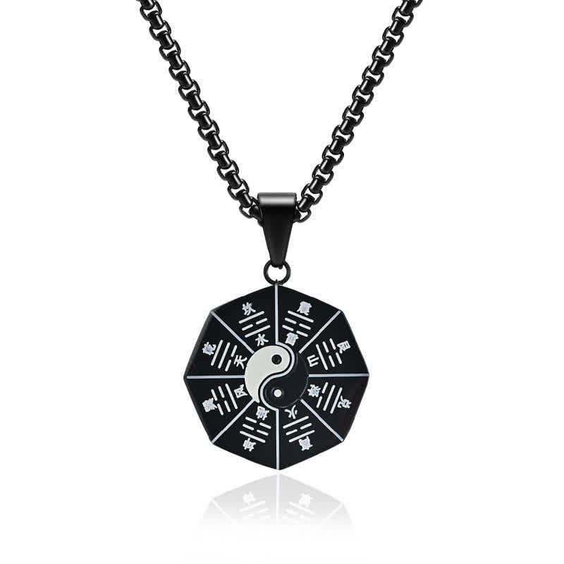 Buddha Stones Bagua Yin Yang Balans Ketting van titaniumstaal - Zwart - image 0