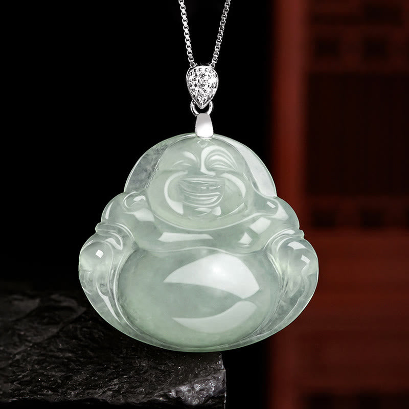 Buddha Stones Natuurlijke jade lachende Boeddha welvaart overvloed ketting Ketting van titaniumstaal - Lachende Boeddha (Geluk♥Rijkdom) - image 0