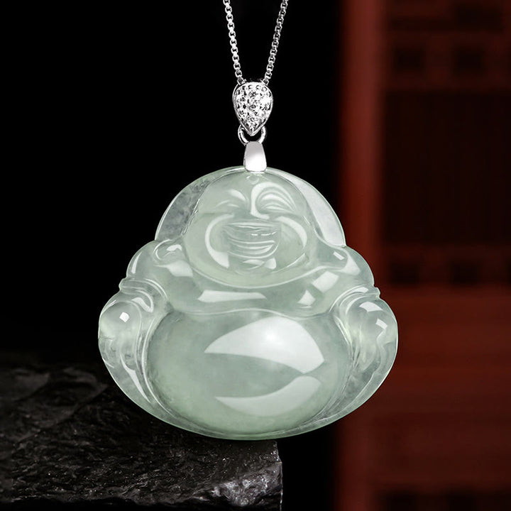 Buddha Stones Natuurlijke jade lachende Boeddha welvaart overvloed ketting Ketting van titaniumstaal - Lachende Boeddha (Geluk♥Rijkdom) - image 0