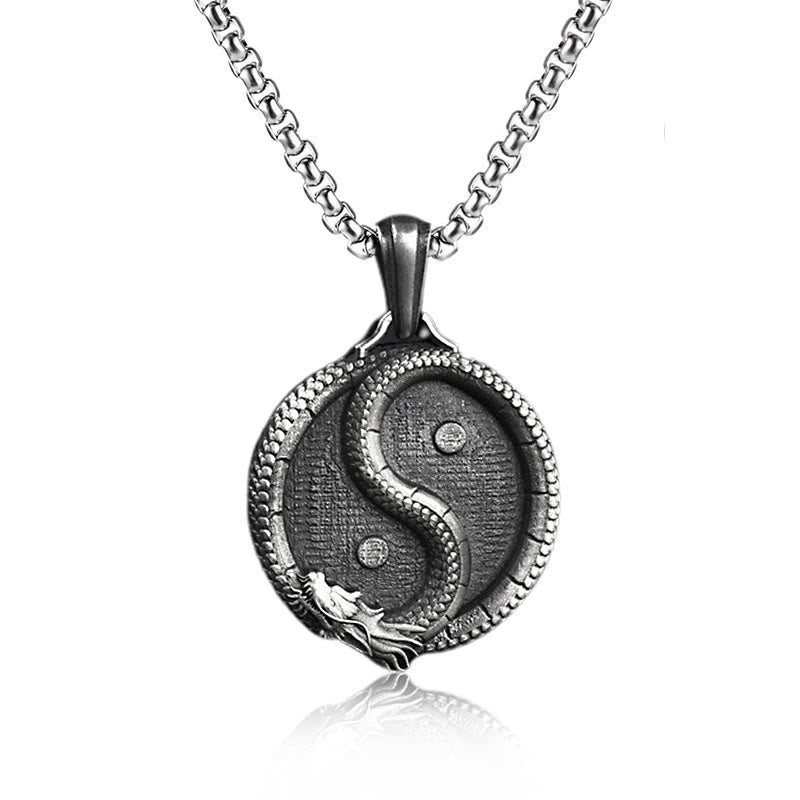 Buddha Stones Ketting van puur tin met Yin Yang draak-gelukssymbool. - Hanger en standaard ketting - image 2