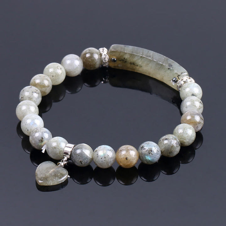 Buddha Stones Armband met helende kralen in de vorm van een liefdeshart van natuurlijke kwarts - Labradoriet - image 39