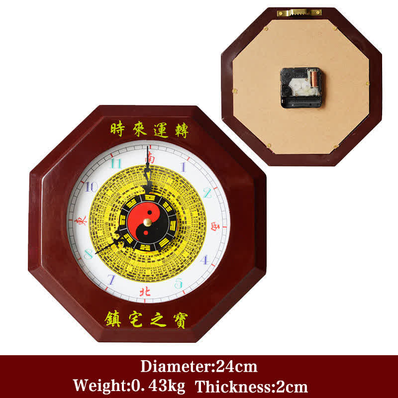 Feng Shui Bagua-kaart, energiebalanskaart, wandklok - Donkerrode Bagua-kaart & wandklok 24 cm - image 1