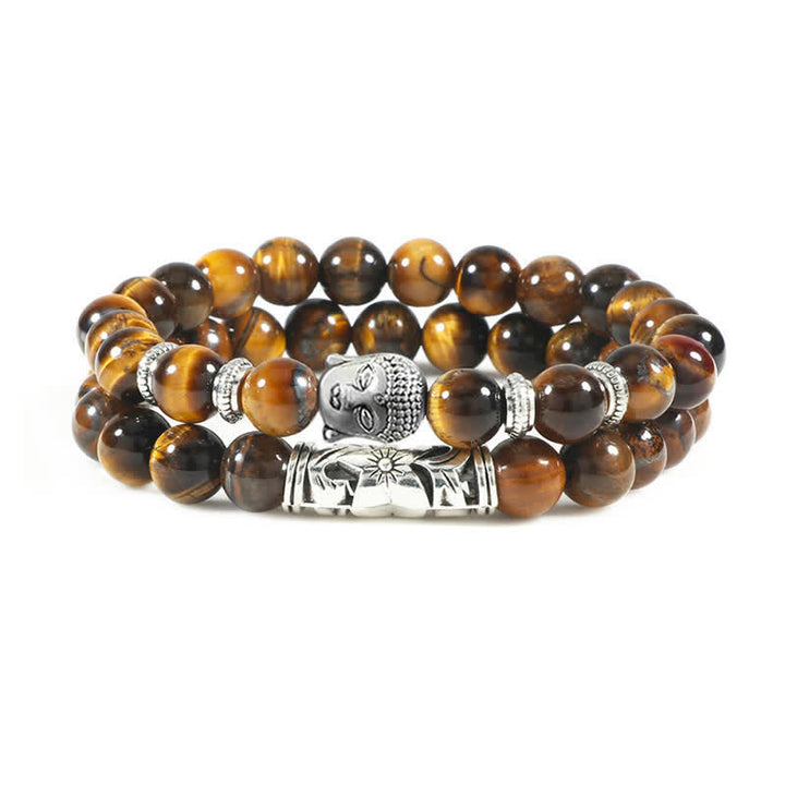 Buddha Stones 2 stuks natuurlijke kristallen agaat Boeddha Armband - Tijgeroog - image 0