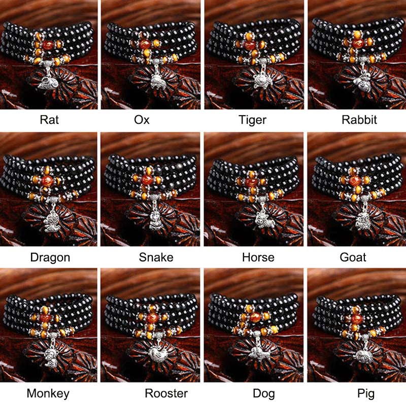 Chinese dierenriem 108 kralen zwarte obsidiaan tijgeroog Mala Armband - Zwarte obsidiaan en tijgeroog - Varken - image 2