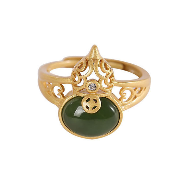 Buddha Stones Kalebas cyaan jade koperen munt succes geluk verstelbare Ring - image 9