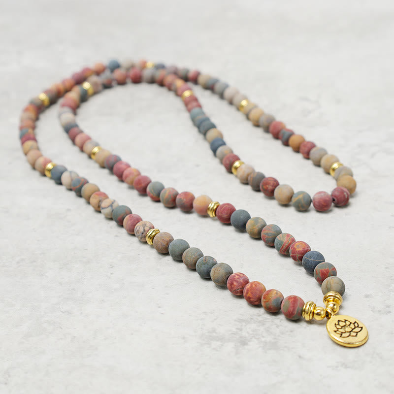 Buddha Stones 108 Mala kralen Picasso Jaspis Steen Moed Energie Armband - image 3
