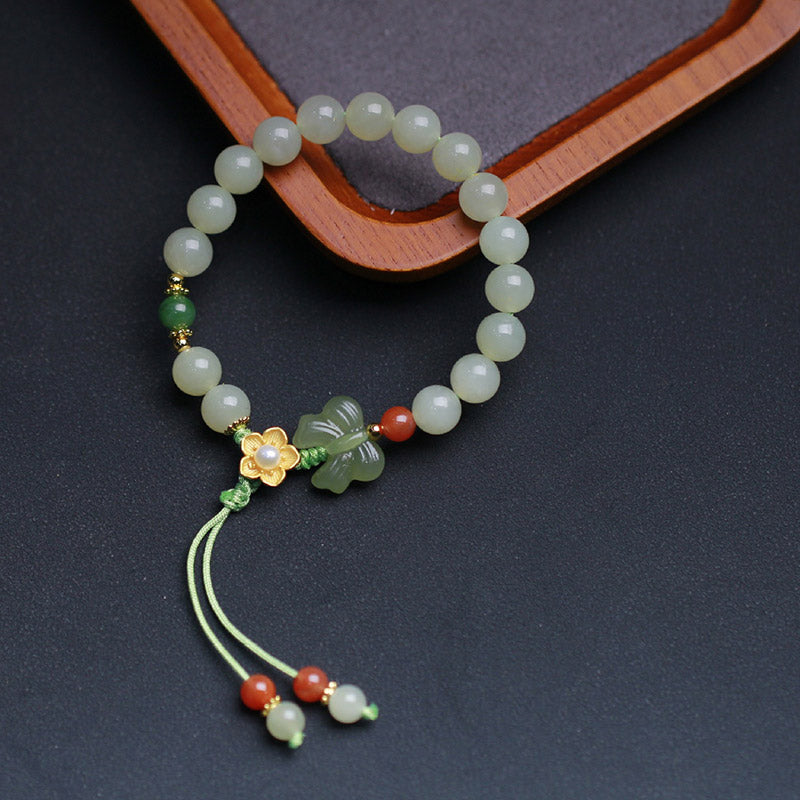 Buddha Stones Armband van 925 sterling zilver met jade, geluksbloem en vlinder. - image 2