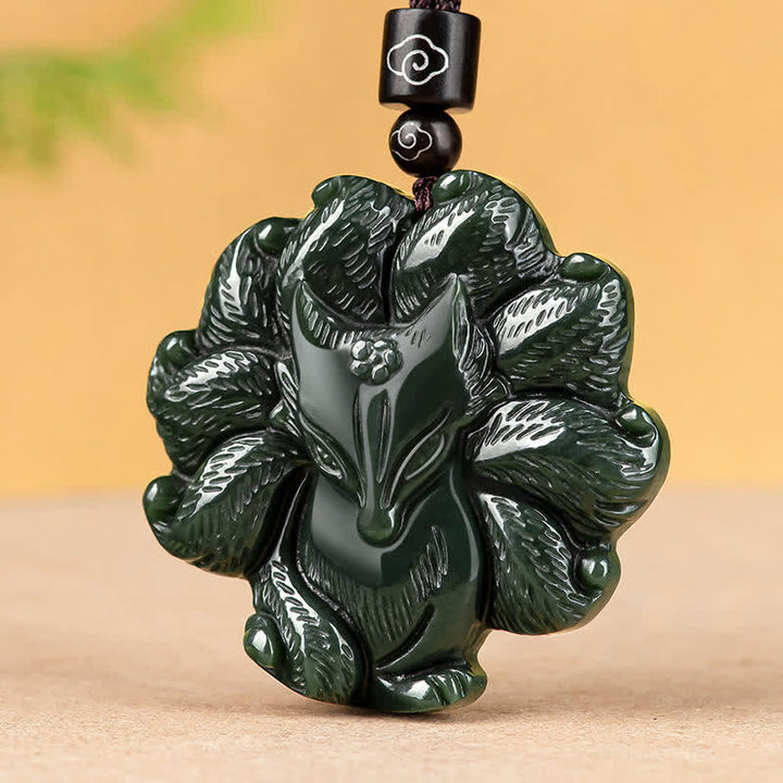 Hetian Cyan Jade Negenstaartvos Ketting met hanger - image 7