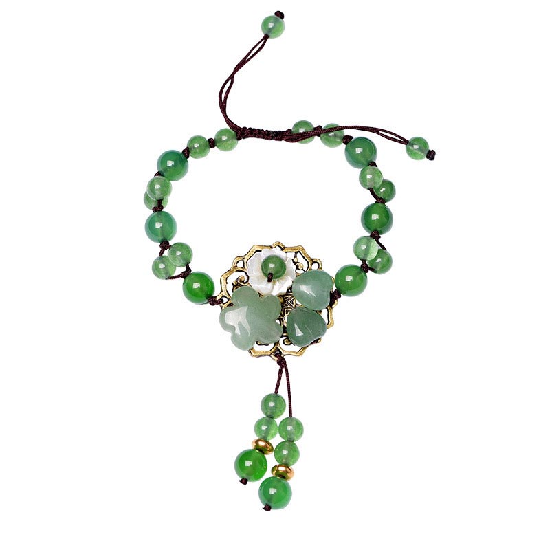 Buddha Stones Natuurlijke groene jade Armband met bungelende bloem - image 18