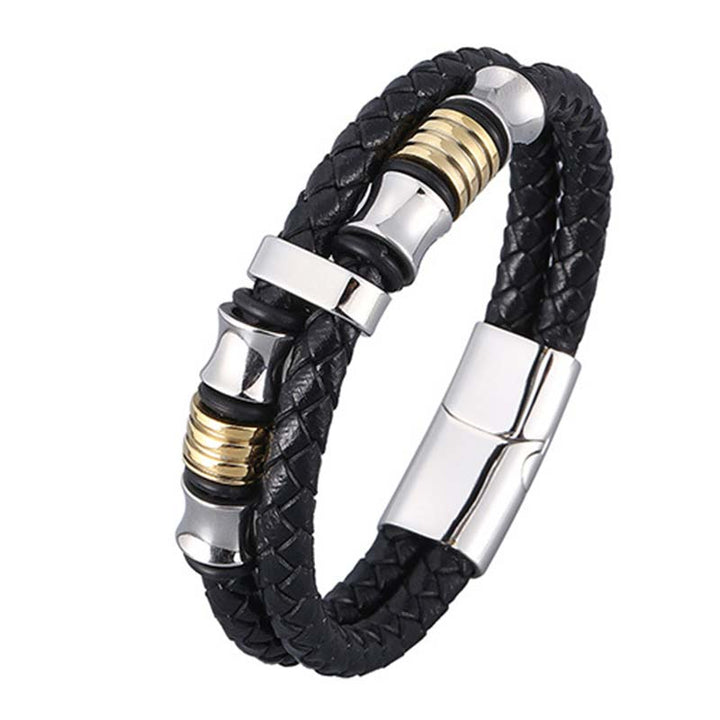 Buddha Stones Armband van gelaagd leer met weefpatroon - Zilver &amp; Goud 20,5 cm - image 16