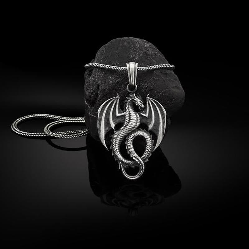 Buddha Stones Ketting met gelukssymbool en drakenmotief van puur tin. - Drakenhanger met kielketting - image 0