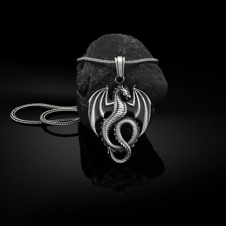 Buddha Stones Ketting met gelukssymbool en drakenmotief van puur tin. - Drakenhanger met kielketting - image 0