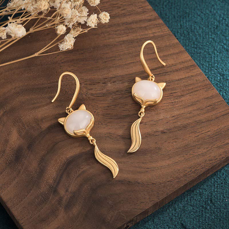 Feng Shui witte jade vossen Oorbellen - image 3