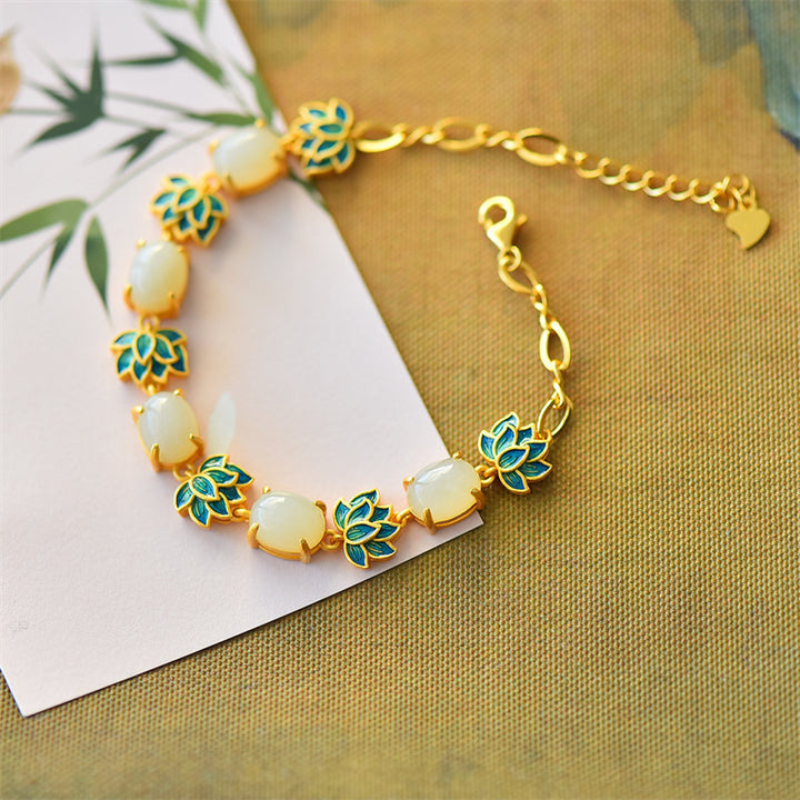Buddha Stones Witte jade cyaan jade lotus Armband - image 3