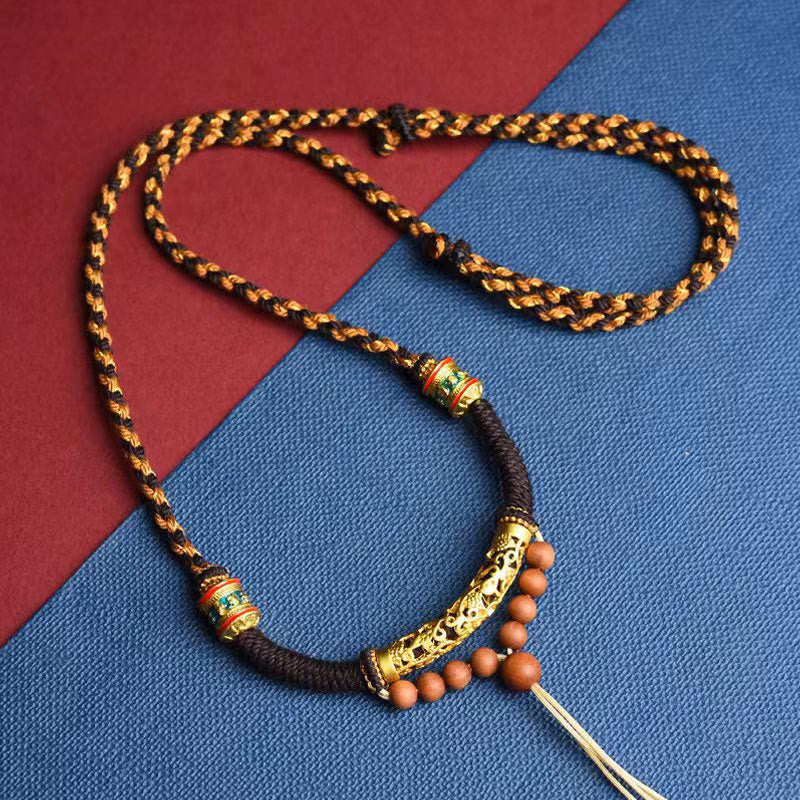 Buddha Stones Handgemaakte Tibetaanse King Kong-knoop Om Mani Padme Hum gebedswiel Ketting - Bruin - image 0