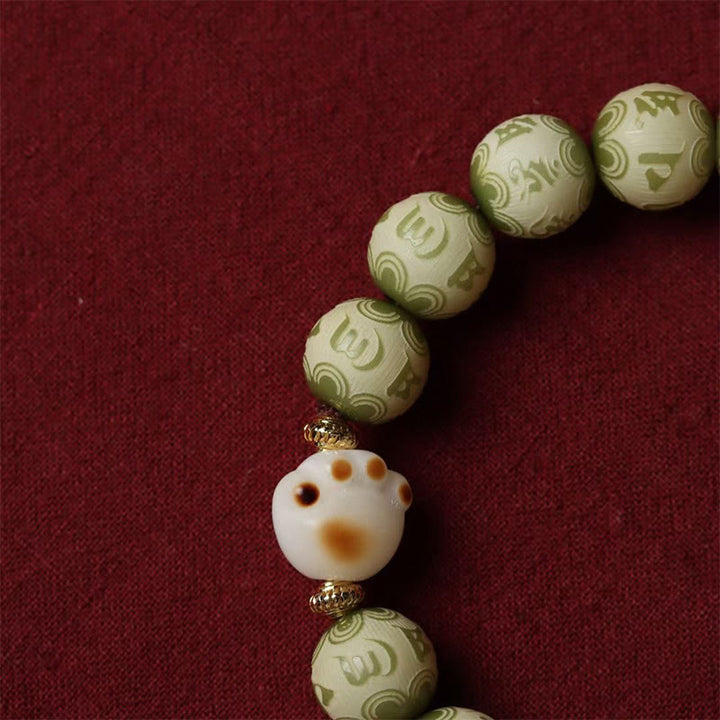 Buddha Stones Groene Bodhizaad Kattenpoot Om Mani Padme Hum Gegraveerde Armband - image 3