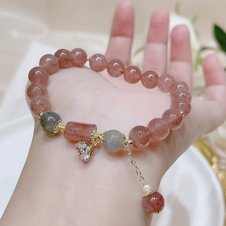 Buddha Stones Natuurlijke aardbeikwarts maansteen Armband - image 3