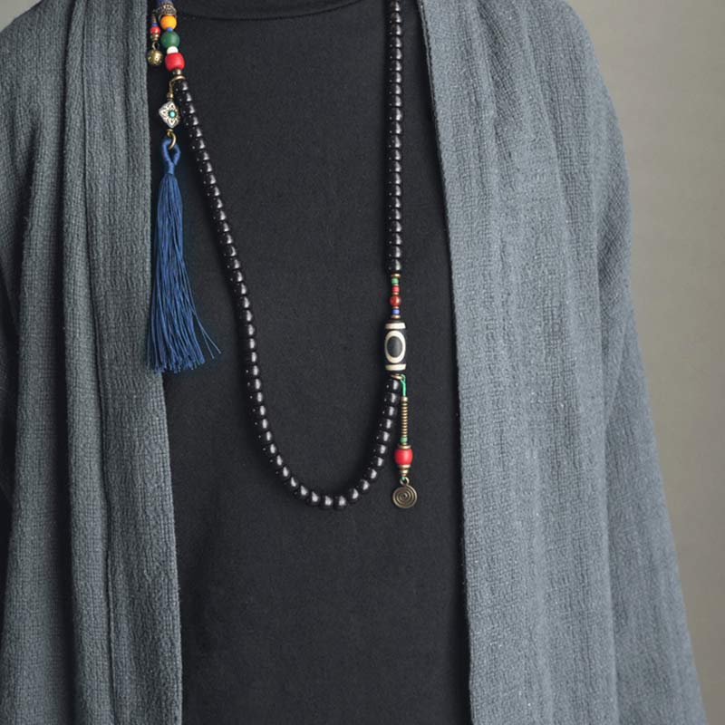Buddha Stones 108 kralen Mala van ebbenhout, dzi-kralen, koperen Armband met kwastje - image 6