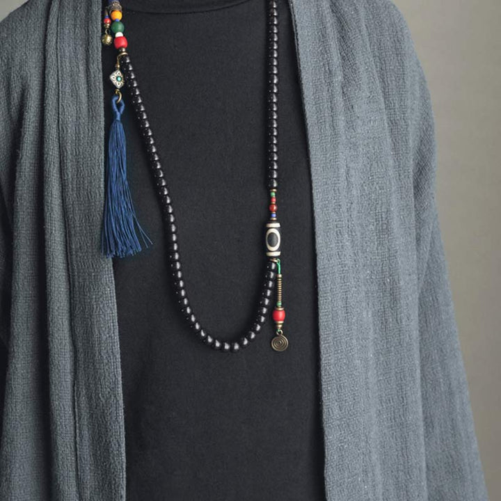 Buddha Stones 108 kralen Mala van ebbenhout, dzi-kralen, koperen Armband met kwastje - image 6