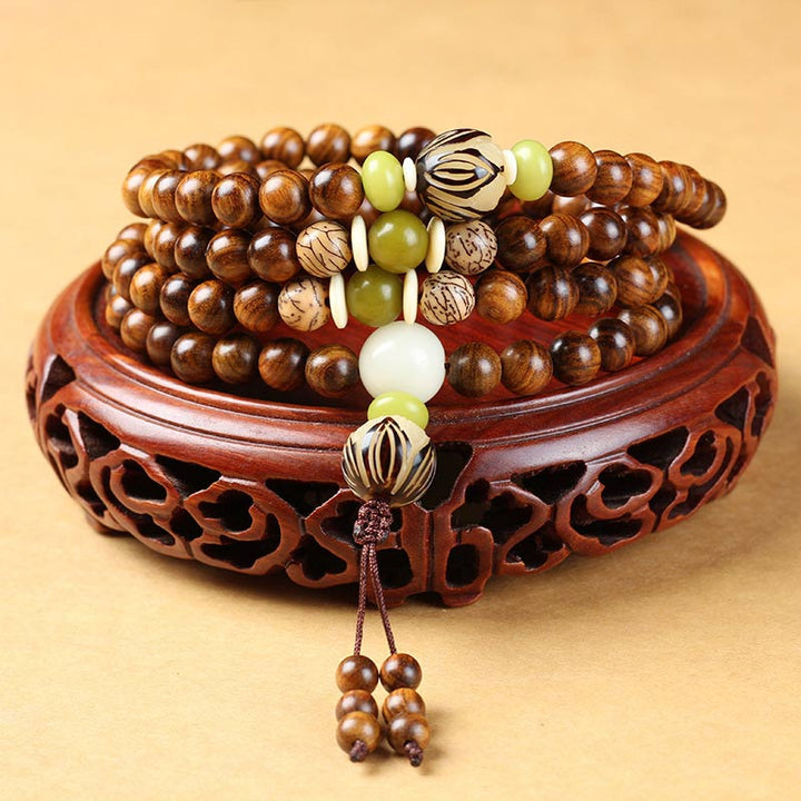 Buddha Stones Tibetaanse rozenhouten Mala beschermende kalmerende Armband - 10mm* 108 - image 0