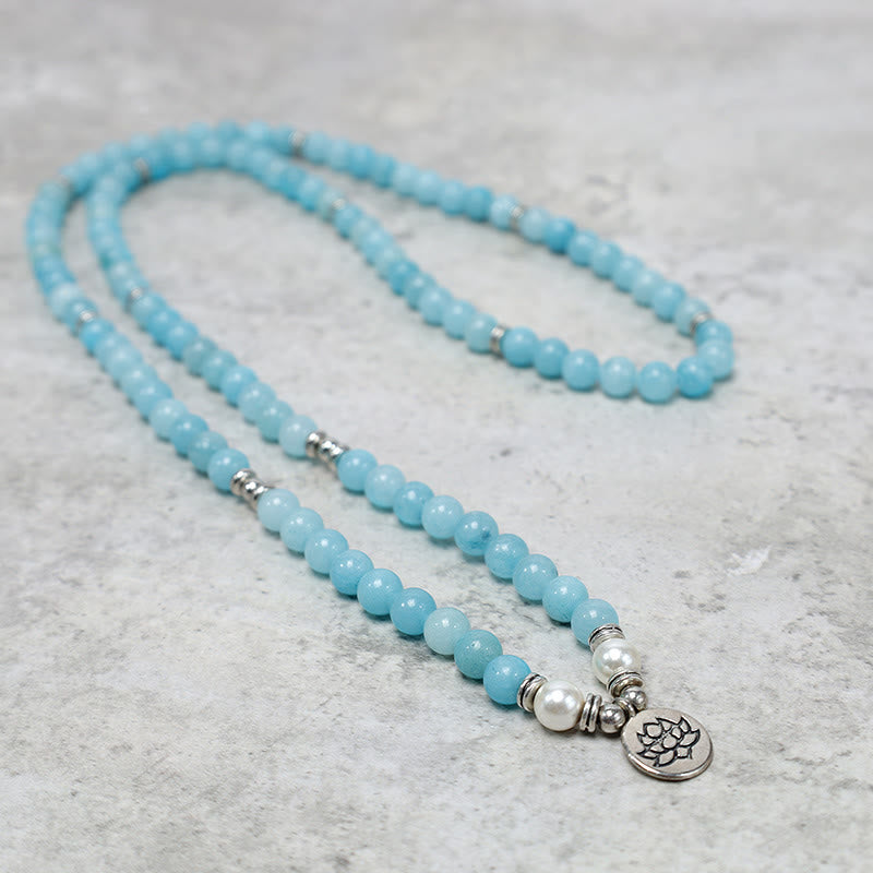 Buddha Stones Natuurlijke Amazonietsteen Healing Lotus Mala Armband - image 2
