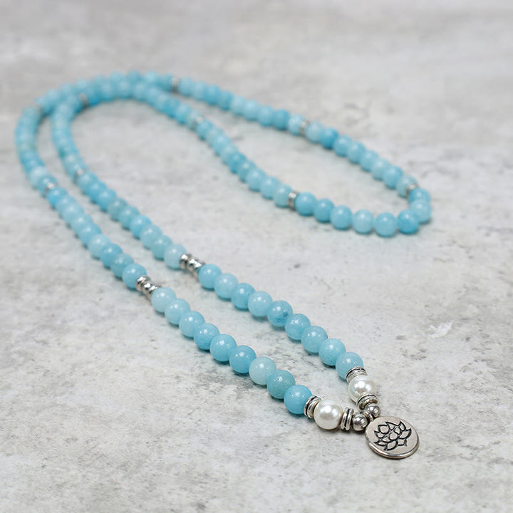 Buddha Stones Natuurlijke Amazonietsteen Healing Lotus Mala Armband - image 2