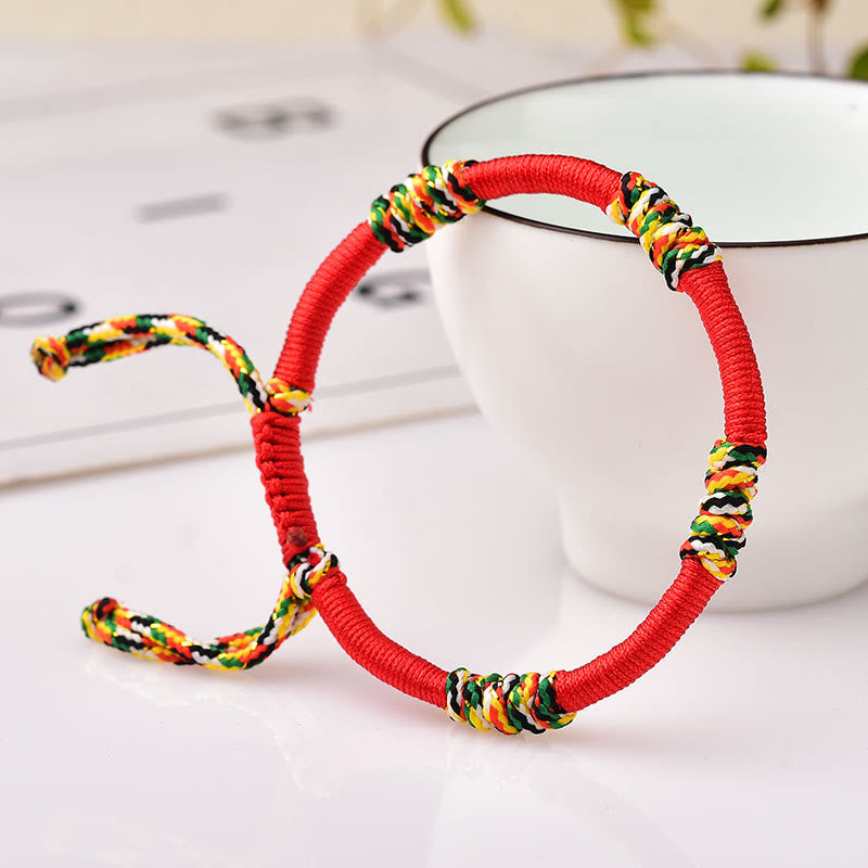 Buddha Stones Tibetaanse handgemaakte kleurrijke King Kong-knoop gelukbrengende Armband van gevlochten touw - Rode verstelbare Armband 18 cm - image 0