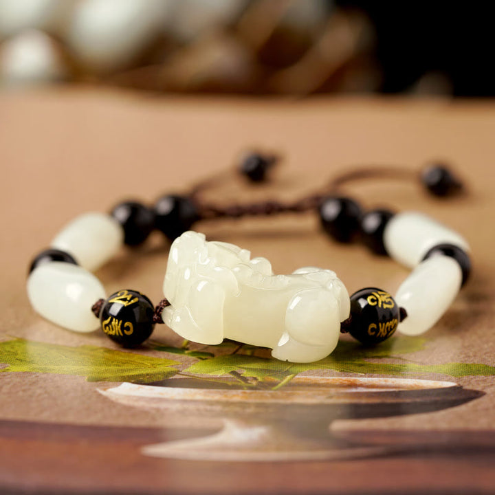 Buddha Stones Natuurlijke Hetian witte jade PiXiu Armband - Om Mani Padme Hum Witte Jade PiXiu - Heren - image 2